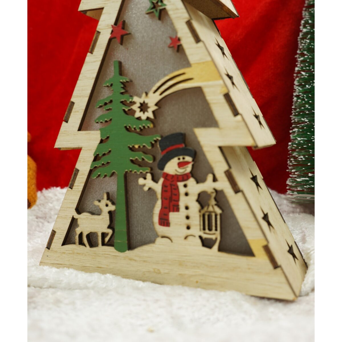 Decoratiune luminoasa, model de Brad cu Om de zapada, maro, lungime: 14 cm, latime: 5 cm, inaltime: 20 cm, lemn, interior/exterior - imagine 4
