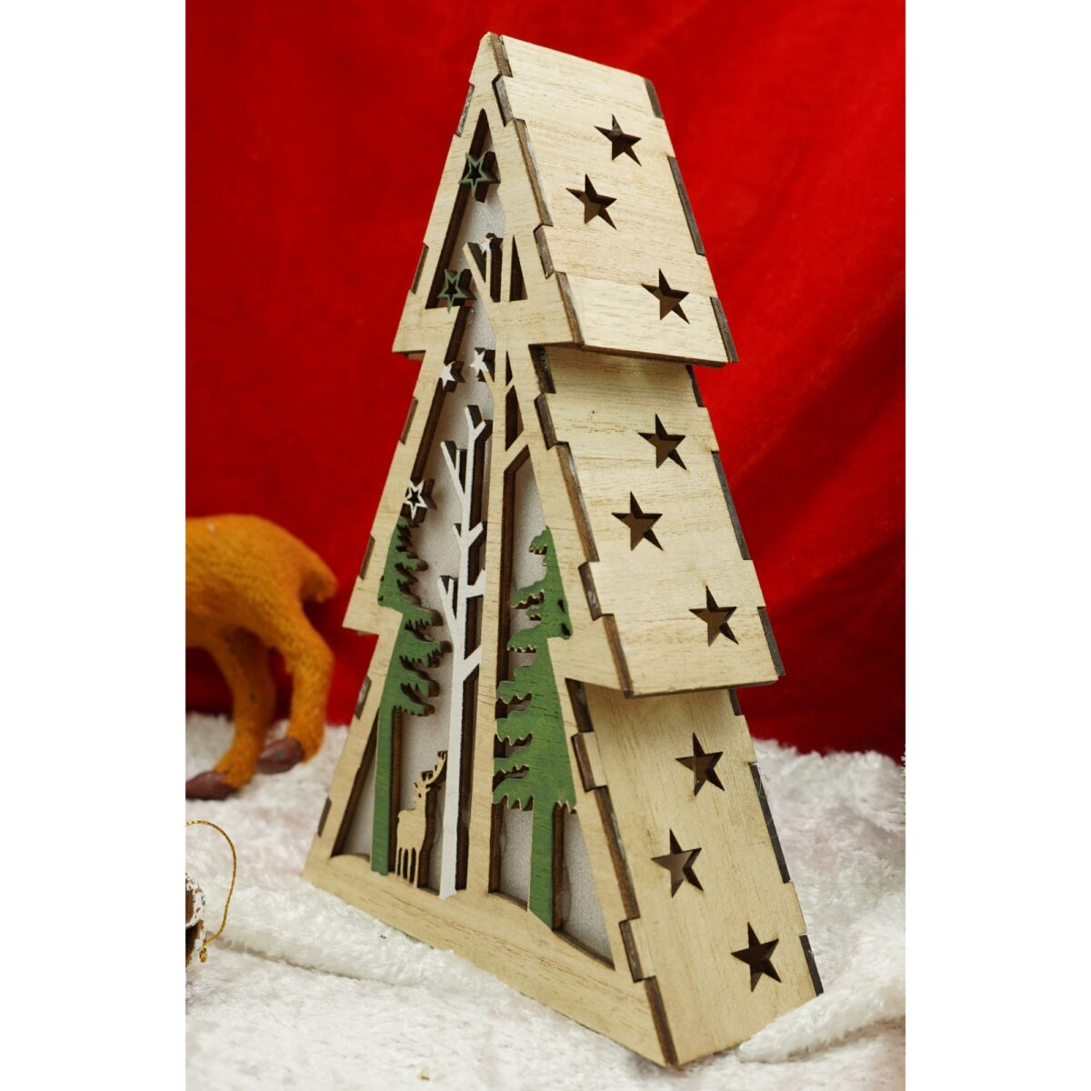 Decoratiune luminoasa, model de Brad cu Peisaj de iarna, maro, lungime: 14 cm, latime: 5 cm, inaltime: 20 cm, lemn, interior/exterior - imagine 4