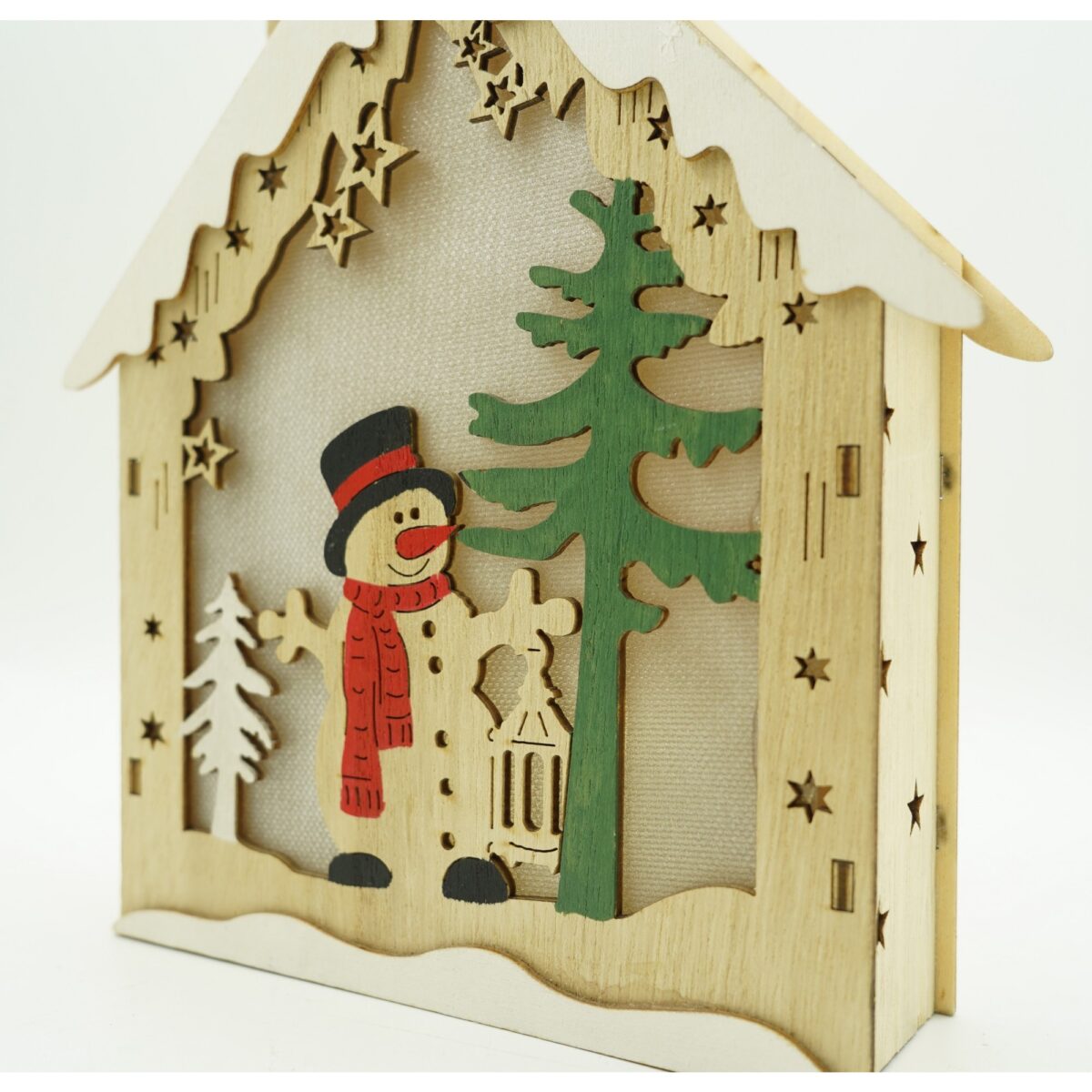 Decoratiune luminoasa, model de  Casa cu Om de zapada, maro, lungime: 18 cm, latime: 5 cm, inaltime: 21 cm, lemn, interior/exterior - imagine 4