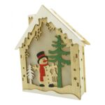 Decoratiune luminoasa, model de  Casa cu Om de zapada, maro, lungime: 18 cm, latime: 5 cm, inaltime: 21 cm, lemn, interior/exterior