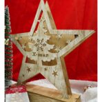 Decoratiune luminoasa, model de Stea cu Brad si inscriptie Marry Christmas, alb, lungime: 19 cm, latime: 5 cm, inaltime: 26 cm, lemn, interior/exterior - imagine 2
