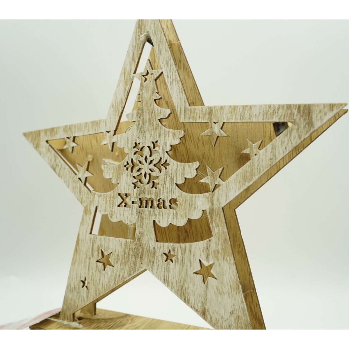 Decoratiune luminoasa, model de Stea cu Brad si inscriptie Marry Christmas, alb, lungime: 19 cm, latime: 5 cm, inaltime: 26 cm, lemn, interior/exterior - imagine 4