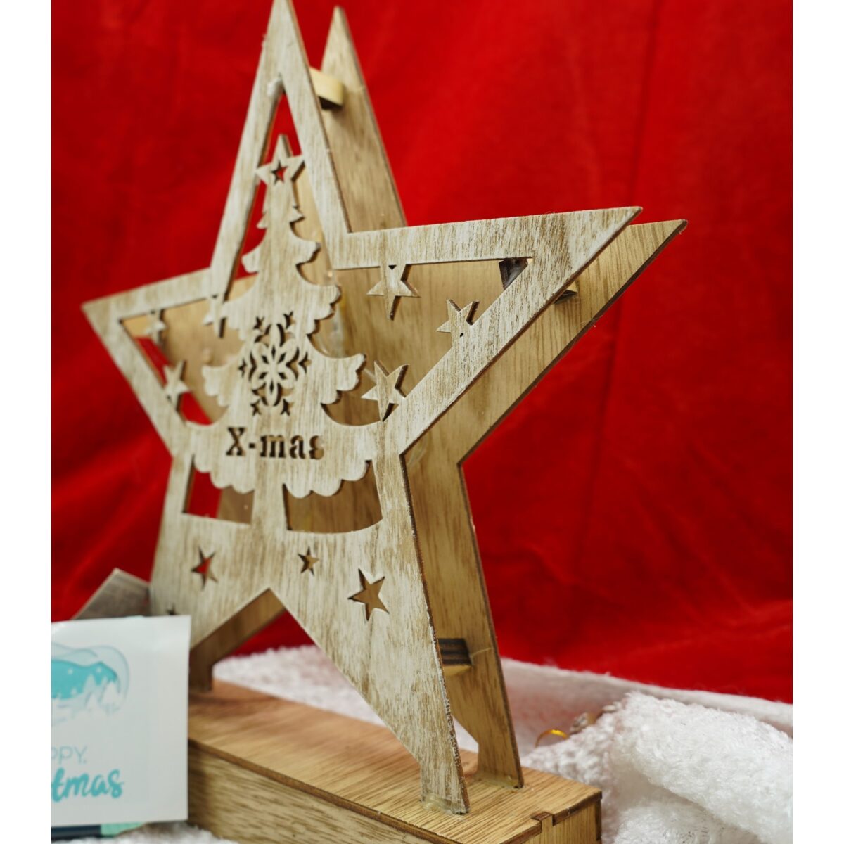Decoratiune luminoasa, model de Stea cu Brad si inscriptie Marry Christmas, alb, lungime: 19 cm, latime: 5 cm, inaltime: 26 cm, lemn, interior/exterior - imagine 5