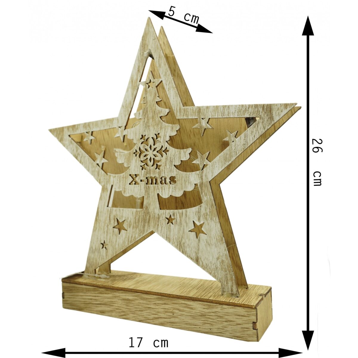 Decoratiune luminoasa, model de Stea cu Brad si inscriptie Marry Christmas, alb, lungime: 19 cm, latime: 5 cm, inaltime: 26 cm, lemn, interior/exterior - imagine 6