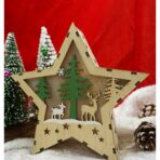 Decoratiune luminoasa, model de Stea cu Reni, maro, lungime: 18 cm, latime: 18 cm, inaltime: 4 cm, lemn, interior/exterior - imagine 2