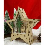 Decoratiune luminoasa, model de Stea cu Reni, maro, lungime: 18 cm, latime: 18 cm, inaltime: 4 cm, lemn, interior/exterior - imagine 3