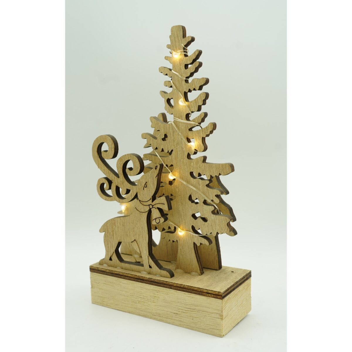 Decoratiune luminoasa, peisaj cu Cerb si Brad, maro, lungime: 11 cm, latime: 5 cm, inaltime: 19 cm, lemn, interior/exterior - imagine 5
