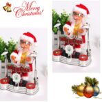 Decoratiune Mos Craciun, Embo, Animat, care Canta si Danseaza, cu Tobe, Imbracat Festiv, 20x17 cm Inaltime, Rosu - imagine 3