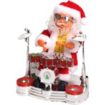 Decoratiune Mos Craciun, Embo, Animat, care Canta si Danseaza, cu Tobe, Imbracat Festiv, 20x17 cm Inaltime, Rosu