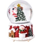 Decoratiune glob cu zapada Embo, Mos Craciun in brad, diametru 6.5 cm, multicolor