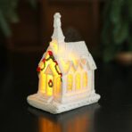 Decoratiune Ornament de Craciun, Embo, Biserica de Craciun din Rasina, Model Biserica Mica Iluminata din Interior, 8.8 x 6 x 4.5 cm, Alb