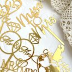 Decoratiune Topper pentru Tort, Embo, Model Inele Mr&Mrs, Tematica Nunta, 10 cm, Auriu - imagine 3