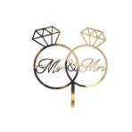 Decoratiune Topper pentru Tort, Embo, Model Inele Mr&Mrs, Tematica Nunta, 10 cm, Auriu