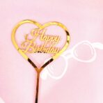 Decoratiune Topper pentru Tort, Embo, Model Inimioara Scris Happy Birthday, Tematica Aniversare, Auriu - imagine 5