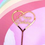 Decoratiune Topper pentru Tort, Embo, Model Inimioara Scris Happy Birthday, Tematica Aniversare, Auriu - imagine 7