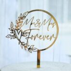 Decoratiune Topper pentru Tort, Embo, Model Mr&Mrs Forever, Tematica Nunta, 10 cm, Auriu - imagine 3