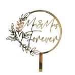 Decoratiune Topper pentru Tort, Embo, Model Mr&Mrs Forever, Tematica Nunta, 10 cm, Auriu