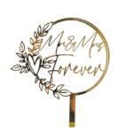 Decoratiune Topper pentru Tort, Embo, Model Mr&Mrs Forever, Tematica Nunta, 10 cm, Auriu