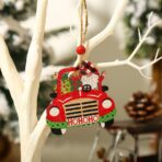 Decoratiune de Craciun din Lemn, Embo, cu Snur pentru Agatare in Brad, Model Masina lui Mos Craciun, Scris HoHoHO, 8x8x0.4 cm, Multicolor - imagine 4