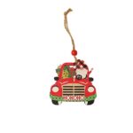 Decoratiune de Craciun din Lemn, Embo, cu Snur pentru Agatare in Brad, Model Masina lui Mos Craciun, Scris HoHoHO, 8x8x0.4 cm, Multicolor