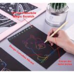 Caiet cu fise razuibile Embo, DIY Magic Scratch, 12 File, Curcubeu, Creion din Lemn, Cartonase negre, 14 x 10 cm, galben - imagine 3