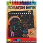 Caiet cu fise razuibile Embo, DIY Magic Scratch, 12 File, Curcubeu, Creion din Lemn, Cartonase negre, 14 x 10 cm, galben