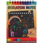Caiet cu fise razuibile Embo, DIY Magic Scratch, 12 File, Curcubeu, Creion din Lemn, Cartonase negre, 14 x 10 cm, galben