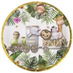 Farfurii Cartonate pentru Petreceri, Embo, Farfurii Cartonate de unica Folosinta pentru Zile de Nastere, Model Safari cu Animale, set 10 buc, Diametru 18 cm, Multicolor