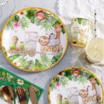 Farfurii Cartonate pentru Petreceri, Embo, Farfurii cartonate de unica Folosinta pentru Zile de Nastere, Model Safari cu animale, set 10 buc, Diametru 23 cm, Multicolor - imagine 3