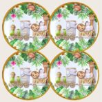 Farfurii Cartonate pentru Petreceri, Embo, Farfurii cartonate de unica Folosinta pentru Zile de Nastere, Model Safari cu animale, set 10 buc, Diametru 23 cm, Multicolor - imagine 4