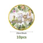 Farfurii Cartonate pentru Petreceri, Embo, Farfurii cartonate de unica Folosinta pentru Zile de Nastere, Model Safari cu animale, set 10 buc, Diametru 23 cm, Multicolor - imagine 6