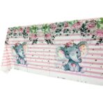 Fata de Masa, Embo, din Plastic, Imprimeu Elefanti, 180 x 108 cm, Roz - imagine 3