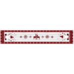Fata de Masa Craciun, Embo, Model 1 Elfi si Reni, din Textil, 33x180cm, Alb/Rosu