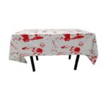 Fata de Masa, Embo, din Folie, Imprimeu Halloween - Help Me, 137 x 274 cm, Alb/Rosu