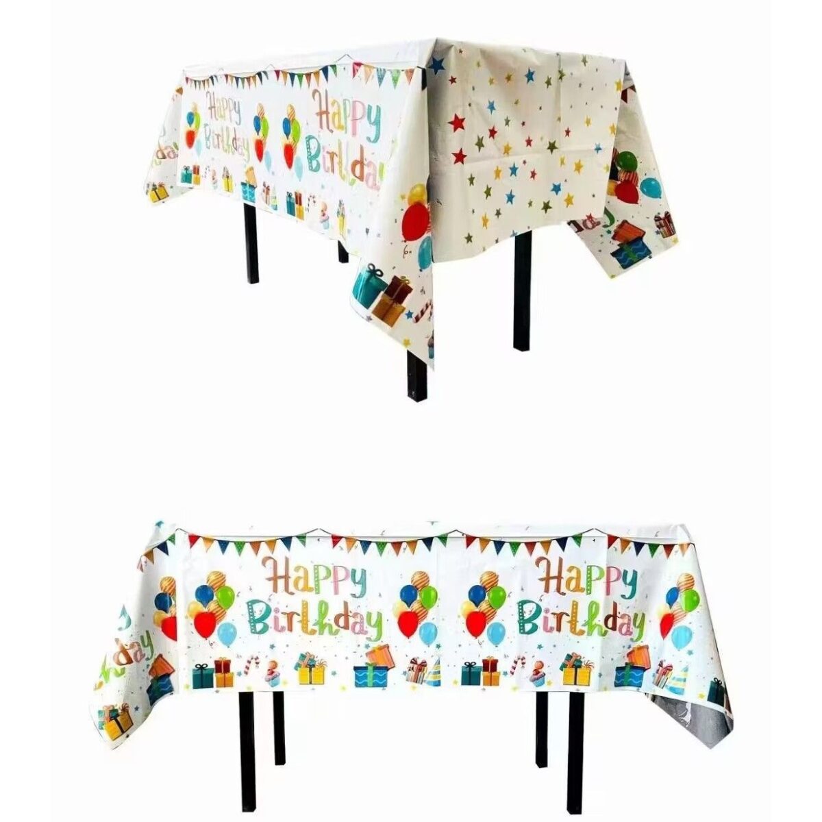 Fata de Masa, Embo, din Folie, Imprimeu Happy Birthday cu Baloane, 137 x 183 cm, Alb - imagine 2