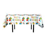 Fata de Masa, Embo, din Folie, Imprimeu Happy Birthday cu Baloane, 137 x 183 cm, Alb