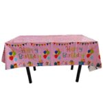 Fata de Masa, Embo, din Folie, Imprimeu Happy Birthday cu Baloane, 137 x 183 cm, Roz