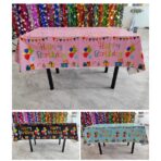 Fata de Masa, Embo, din Folie, Imprimeu Happy Birthday cu Baloane, 137 x 274 cm, Albastru - imagine 4