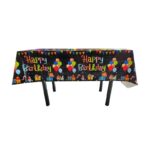 Fata de Masa, Embo, din Folie, Imprimeu Happy Birthday cu Baloane, 137 x 274 cm, Negru