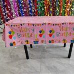 Fata de Masa, Embo, din Folie, Imprimeu Happy Birthday cu Baloane, 137 x 274 cm, Roz - imagine 4