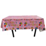 Fata de Masa, Embo, din Folie, Imprimeu Happy Birthday cu Baloane, 137 x 274 cm, Roz