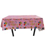 Fata de Masa, Embo, din Folie, Imprimeu Happy Birthday cu Baloane, 137 x 274 cm, Roz