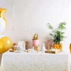 Fata de Masa, Embo, din Folie, Imprimeu Stele Aurii, Impermeabila, 137 x 183 cm, Alb - imagine 3
