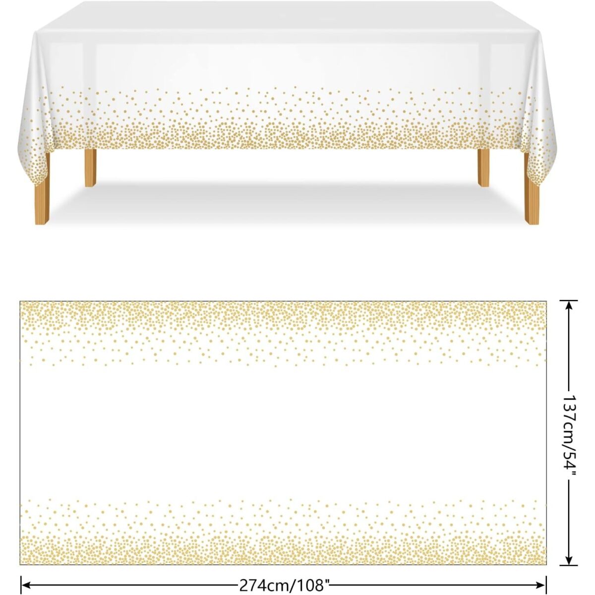 Fata de Masa, Embo, din PEVA, Imprimeu Buline, 137 x 274 cm, Impermeabila, Fara Pete, Curatare Rapida, Bej - imagine 6