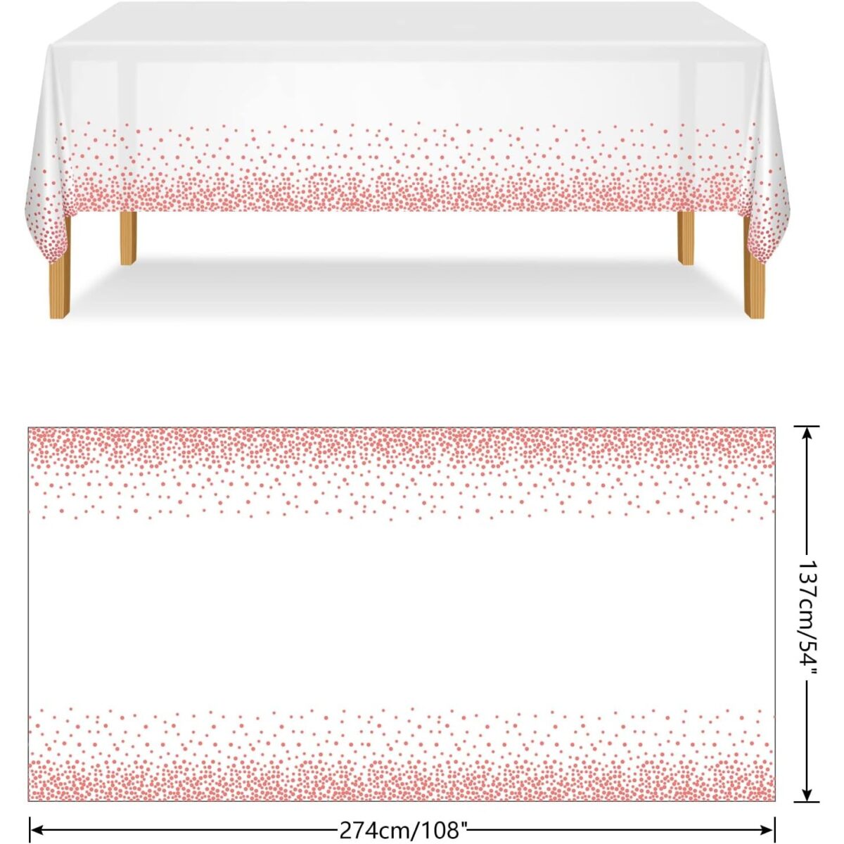 Fata de Masa, Embo, din PEVA, Imprimeu Buline, 137 x 274 cm, Impermeabila, Fara Pete, Curatare Rapida, Roz Gold - imagine 5