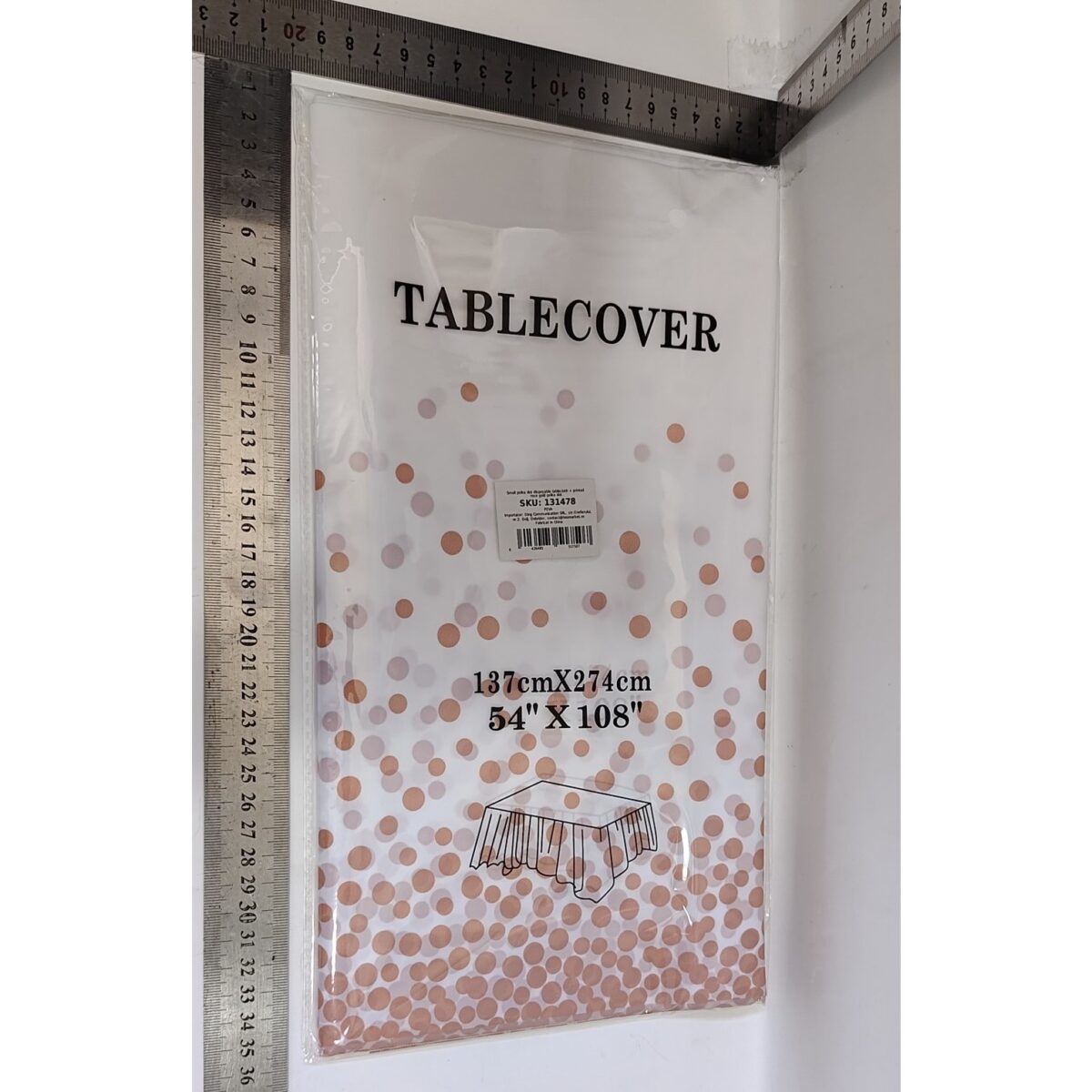 Fata de Masa, Embo, din PEVA, Imprimeu Buline, 137 x 274 cm, Impermeabila, Fara Pete, Curatare Rapida, Roz Gold - imagine 7