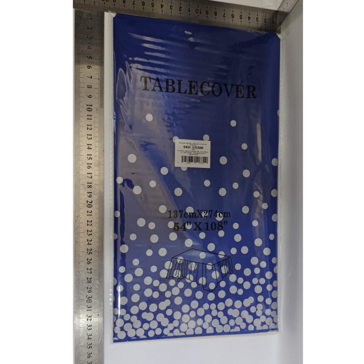 Fata de Masa, Embo, din PEVA, Imprimeu Buline Argintii, 137 x 274 cm, Impermeabila, Fara Pete, Curatare Rapida, Albastru Inchis - imagine 2