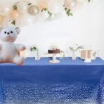 Fata de Masa, Embo, din PEVA, Imprimeu Buline Argintii, 137 x 274 cm, Impermeabila, Fara Pete, Curatare Rapida, Albastru Inchis - imagine 3