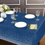 Fata de Masa, Embo, din PEVA, Imprimeu Buline Argintii, 137 x 274 cm, Impermeabila, Fara Pete, Curatare Rapida, Albastru Inchis - imagine 5