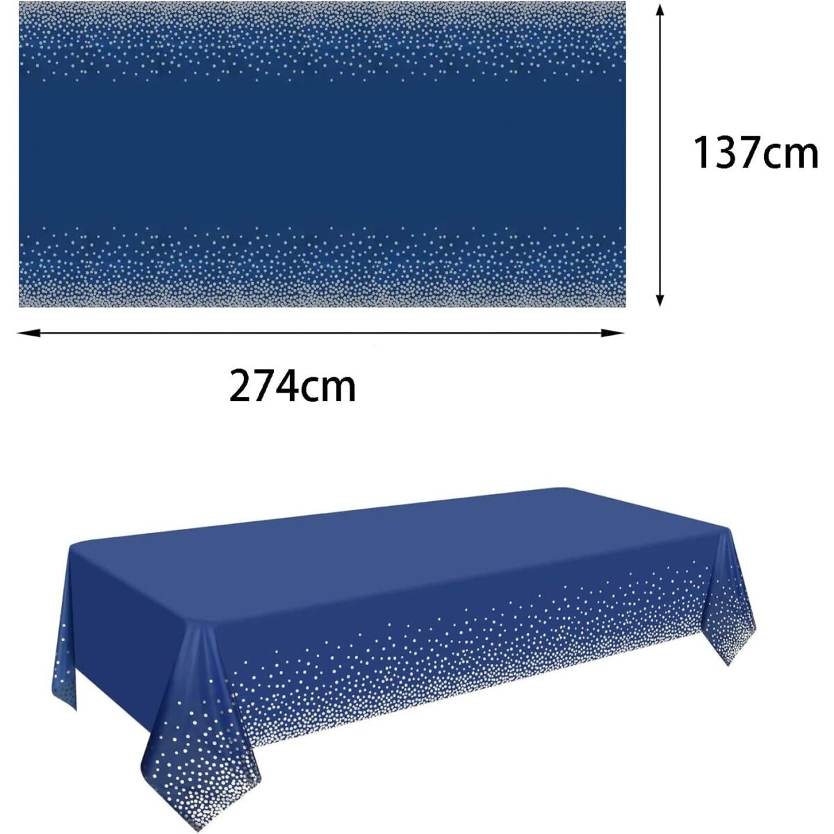 Fata de Masa, Embo, din PEVA, Imprimeu Buline Argintii, 137 x 274 cm, Impermeabila, Fara Pete, Curatare Rapida, Albastru Inchis - imagine 6